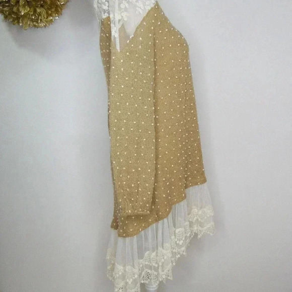 Altar'd State Women's Tan Pom Pom Embroidered Lace Trim Sweater Dress SIZE S - Picture 3 of 14